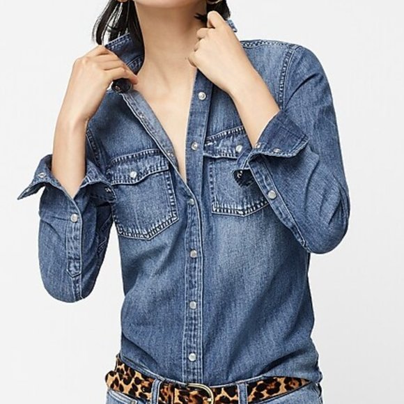 J. Crew Tops - J. Crew Women's Western Chambray Shirt Long Sleeve